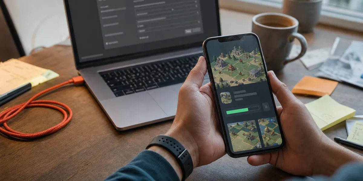 Epic Games Store mobile self-publishing — developer installing a strategy game on a phone